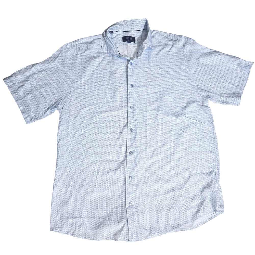 Eton Mens Slim Fit XL  Short Sleeve Button Down Shirt Blue Floral XL
